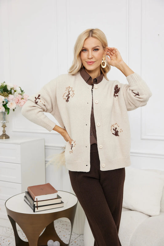 Fleur Knit Cardigan - Beige