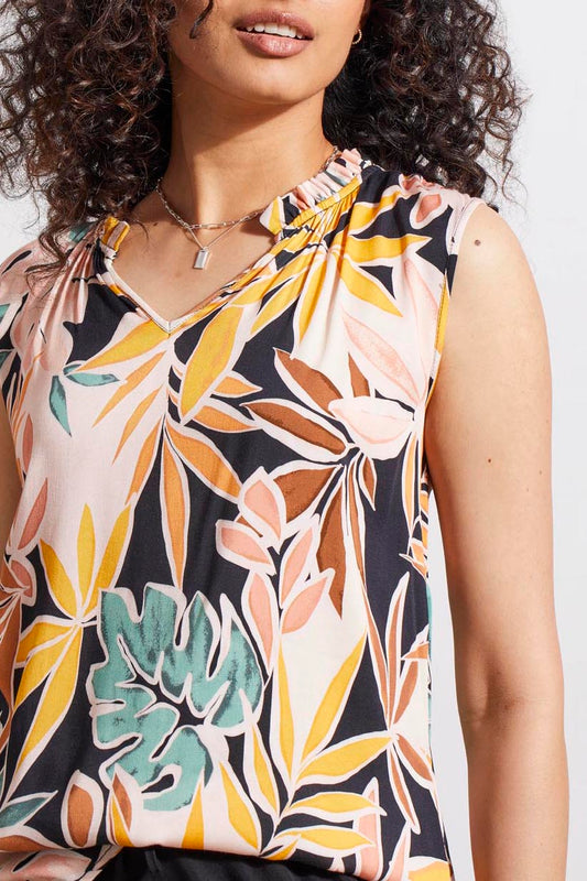 RUFFLE NECK SLEEVELESS BLOUSE-APRICOTTAN 4442O-1434