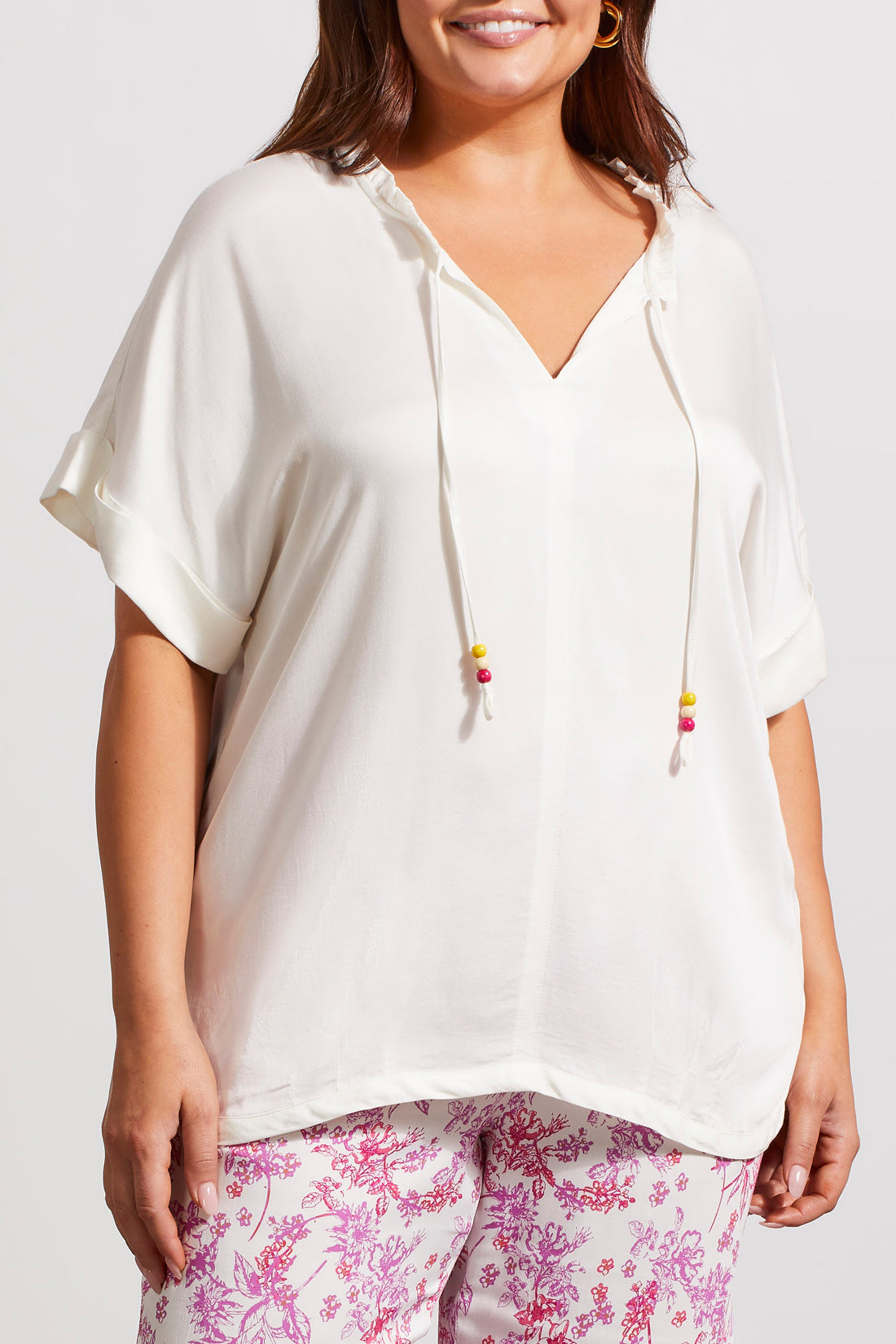 SI BLOUSE W/ PLEAT DTL & BEADS-WHITE 5483V-1229