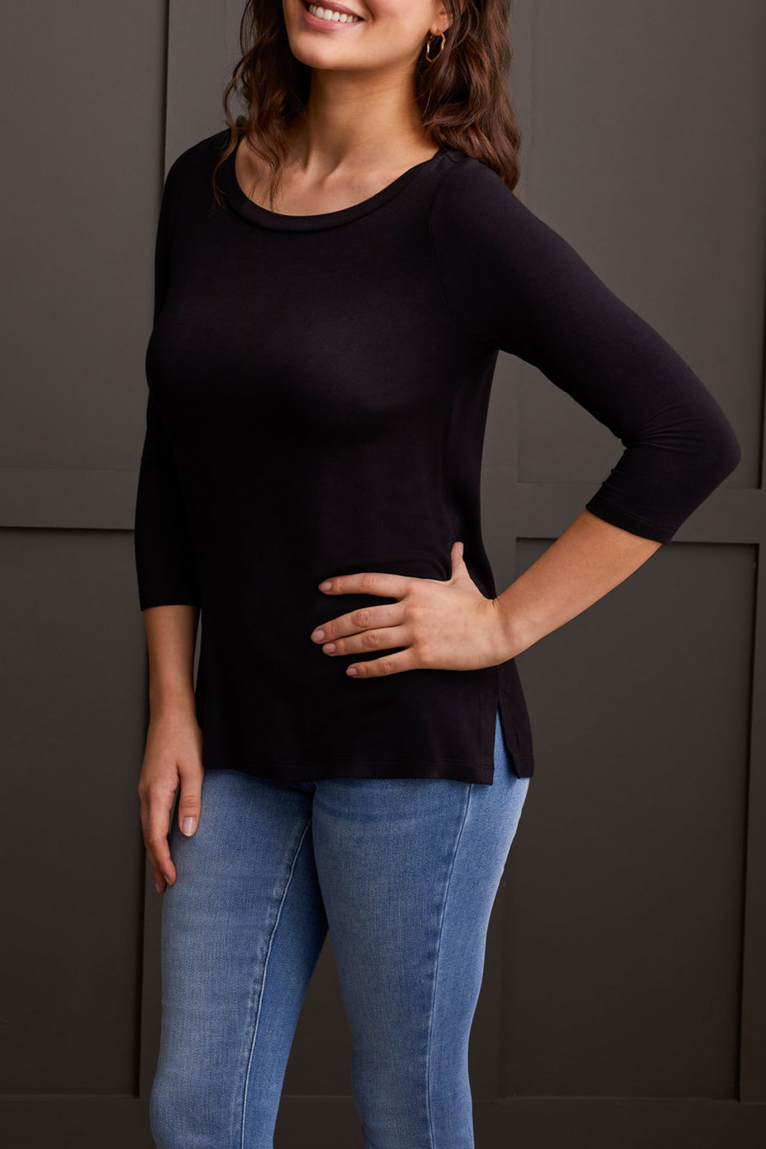 3/4 Slv Wide Crew Nk Top-5588O