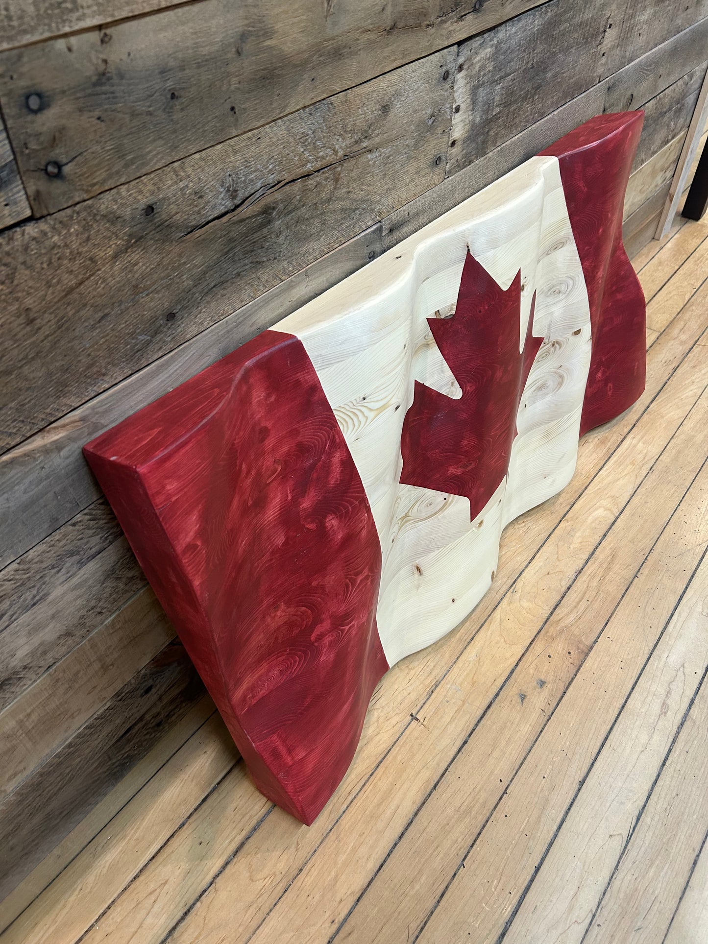 Wooden Wavy Canadian Flag