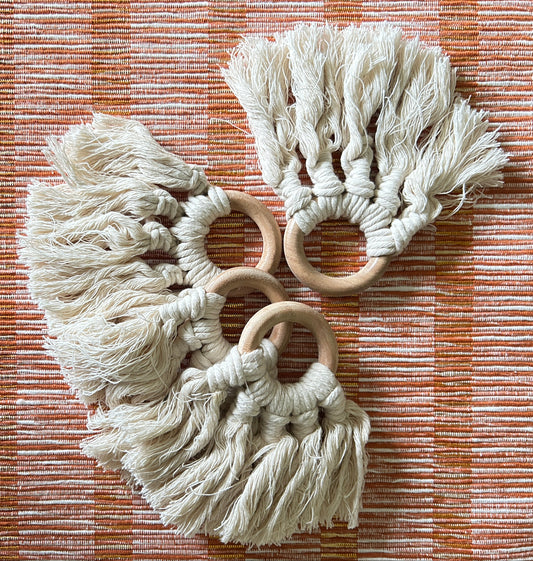 wood and fringed napkin rings