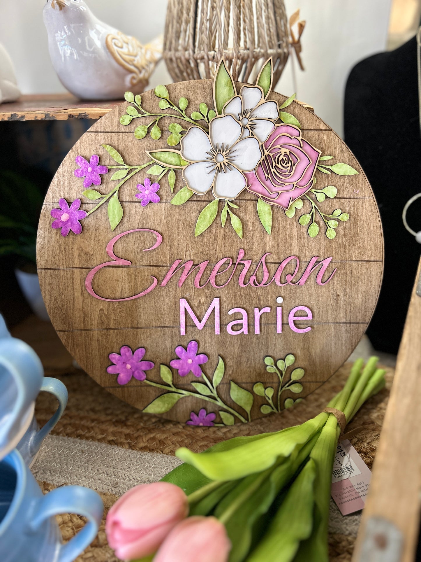 Floral Name Sign 12"