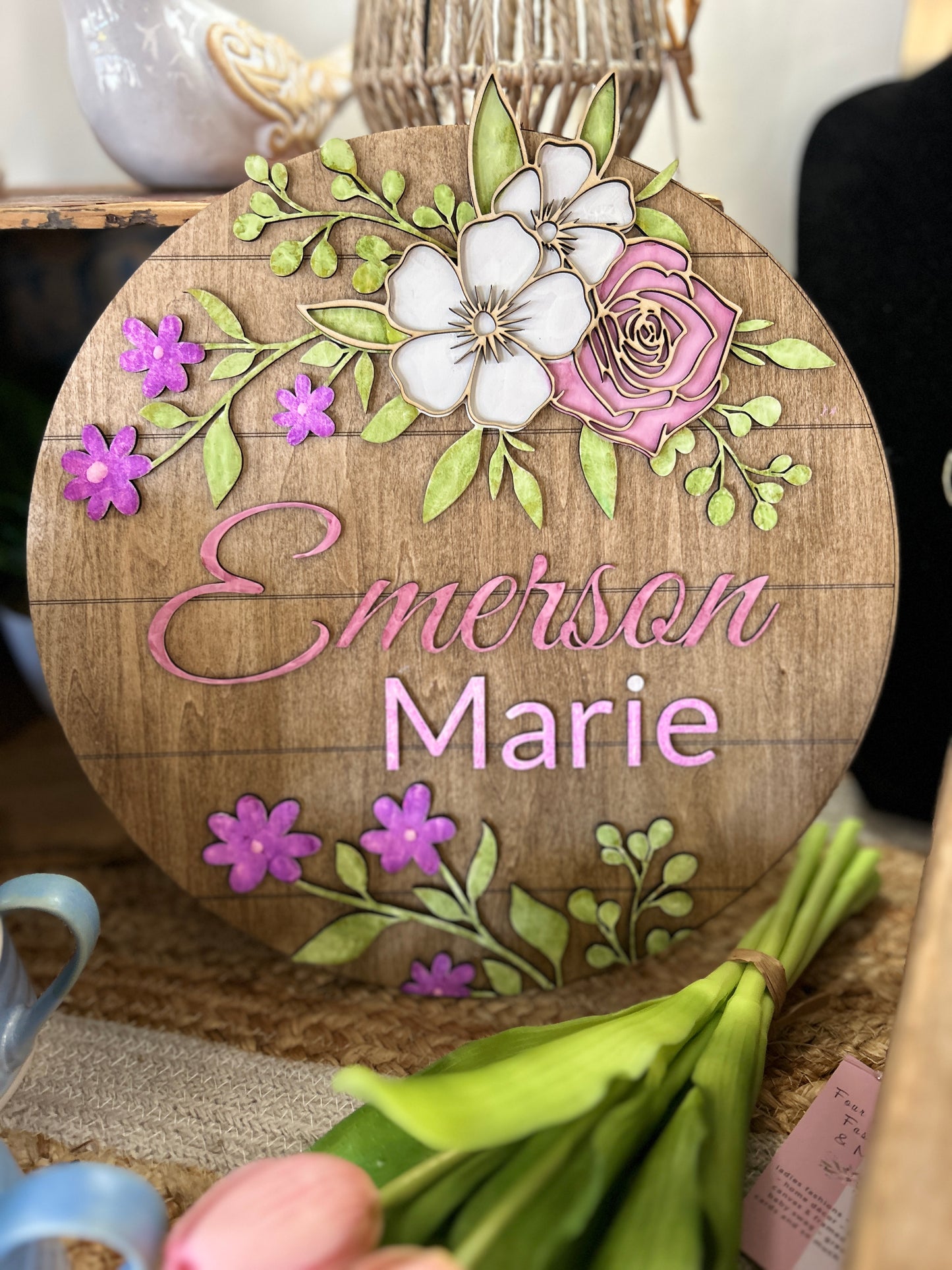 Floral Name Sign 12"