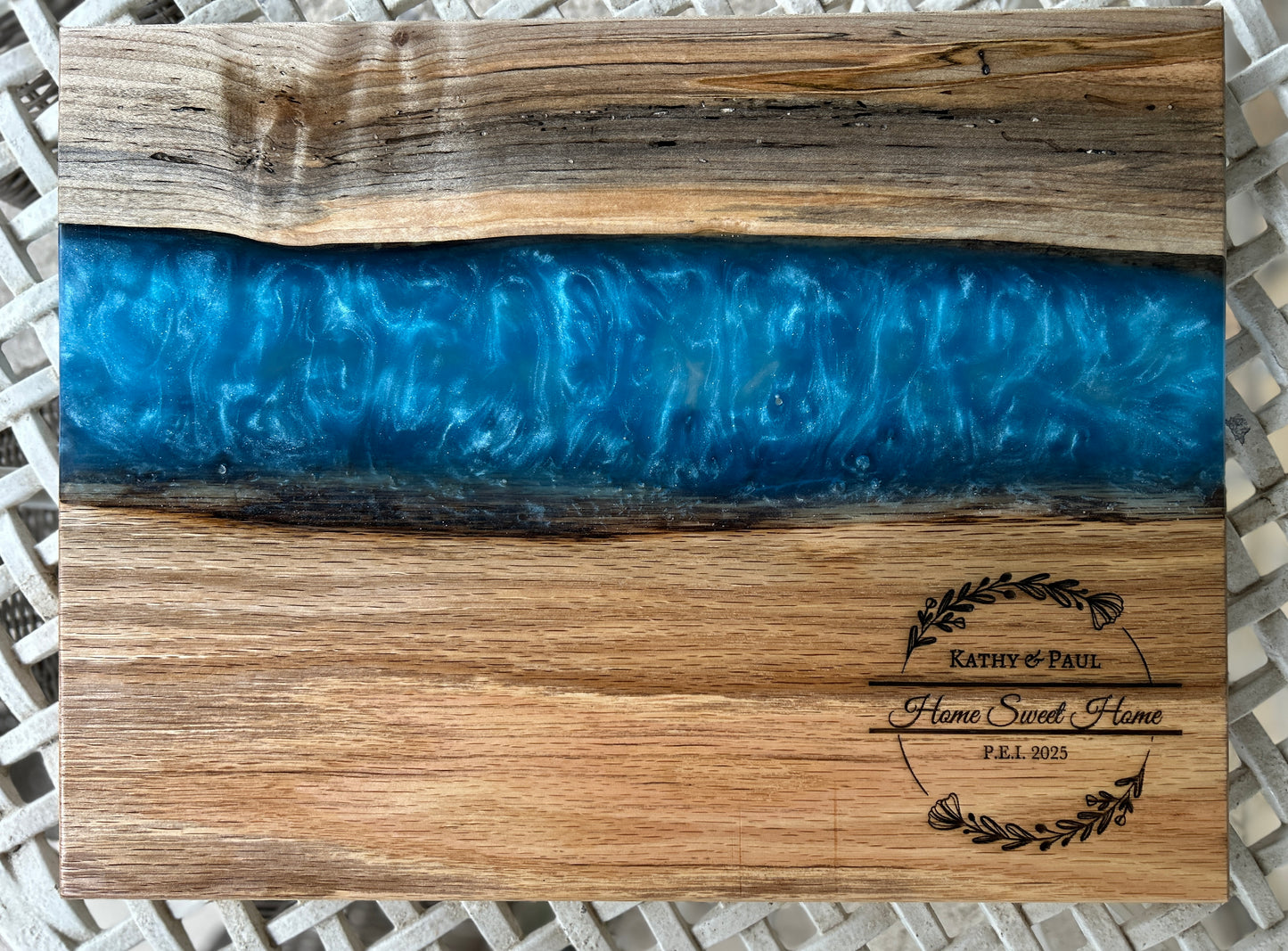 Charcuterie Board w/ Blue Epoxy + Cheese Spreader 15" x 12"