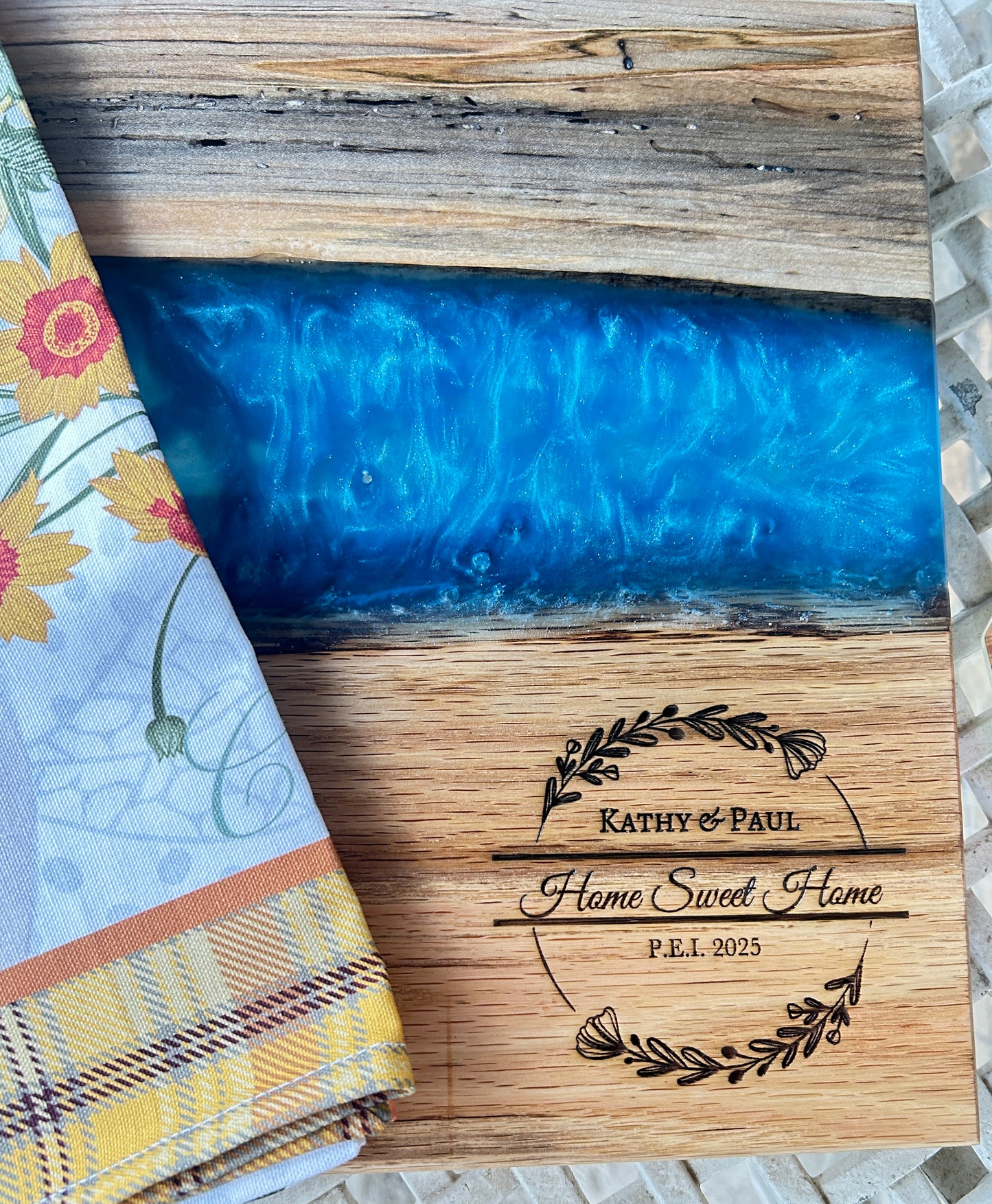 Charcuterie Board w/ Blue Epoxy + Cheese Spreader 15" x 12"