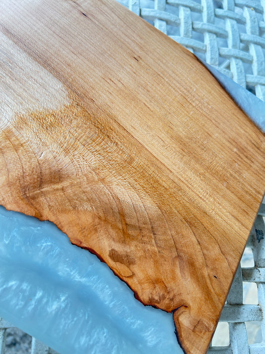"Maple White River" Charcuterie Board w/ White Epoxy 15" x 9"