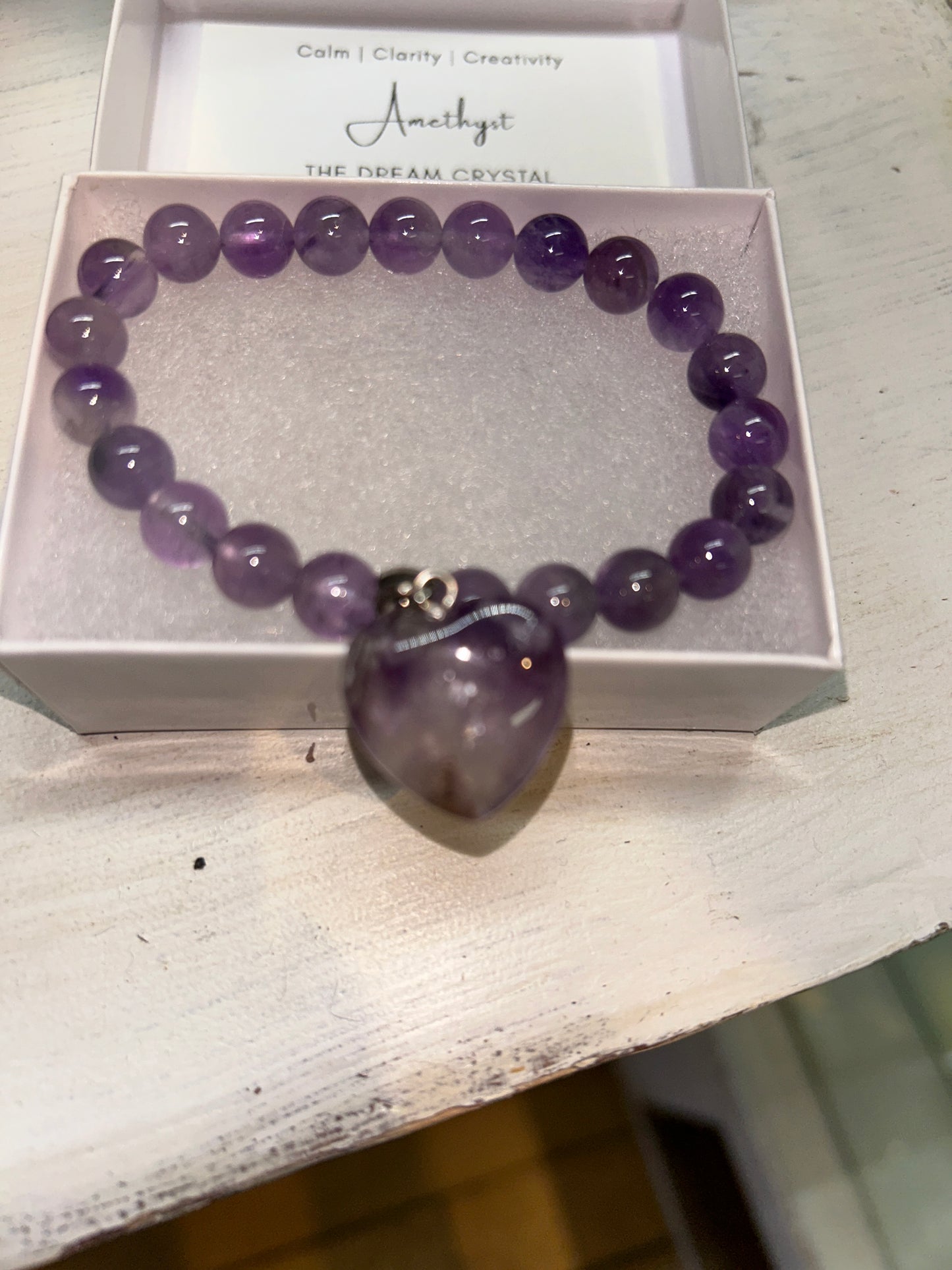 Amethyst Gemstone Bracelet (w/ heart)