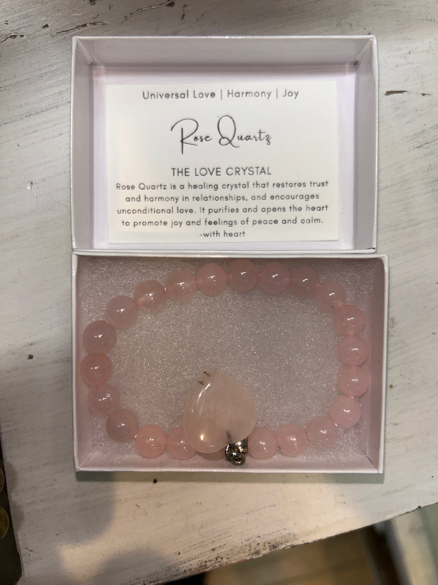 Rose Quartz Gemstone Bracelet (w/ heart)