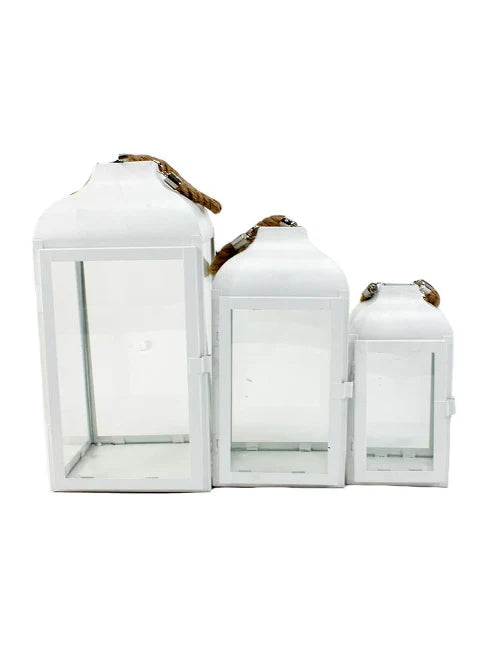 White Metal Lantern Large 13 x 7"