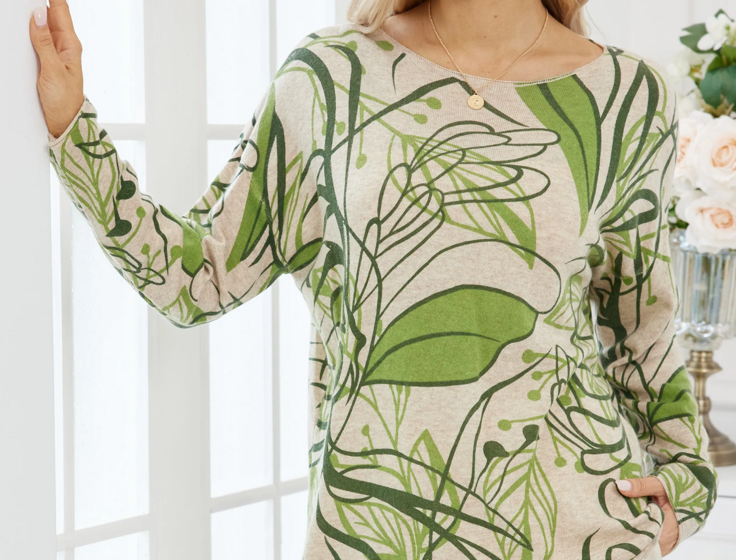 Cashmere Feel Tunic Top- Green