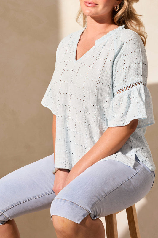 Raglan Sleeve Blouse 5827O Water Blue