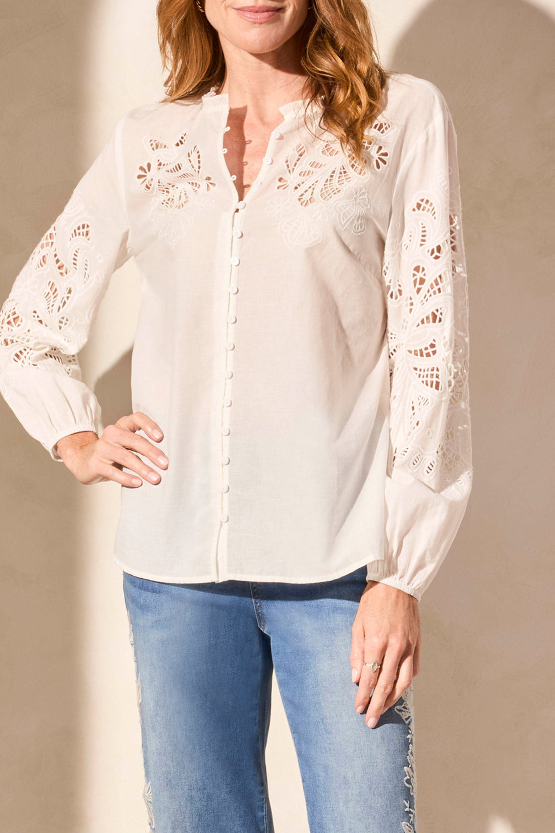 Long Sleeve Blouse 5807O-White