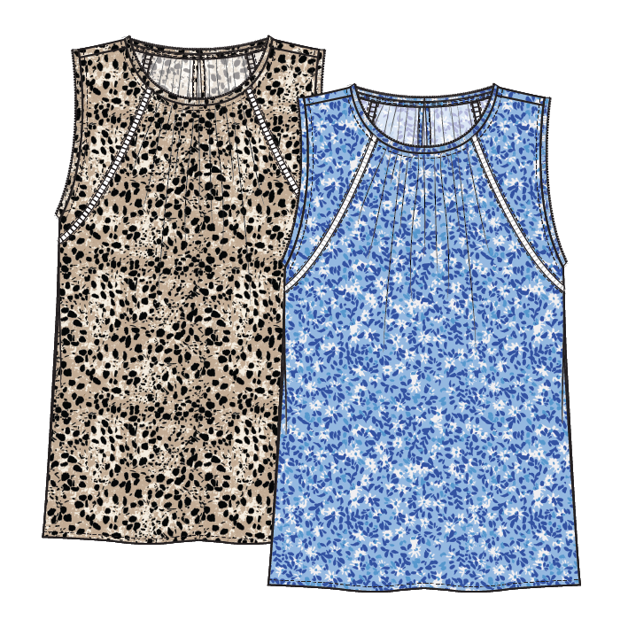 Sleeveless Blouse Trim Detail 5399O -Sailboat Blue