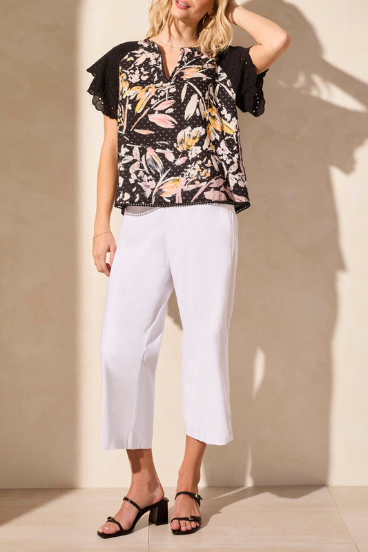 Eyelet Flutter Sleeve Blouse 2106O-Black