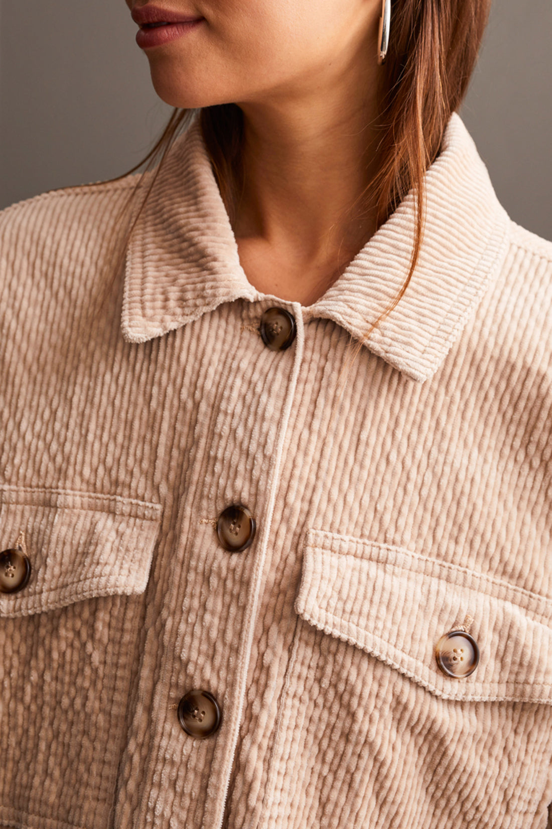 Crop Denim Shacket-Beige-5577O