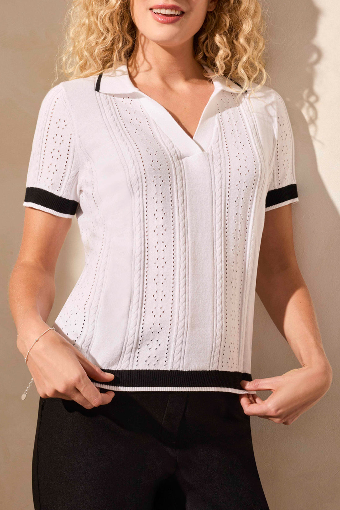 Short Sleeve Polo Sweater 2115O- White