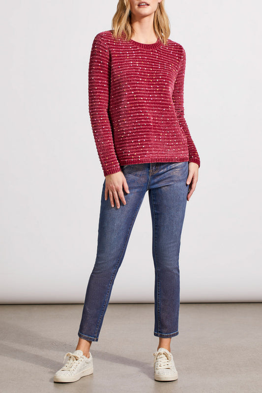 Textured Knit Crewneck -Portwine-7564O