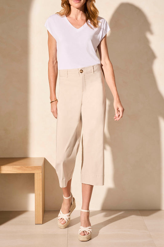 Flowy High Rise Twill Capri 1774O-French Oak