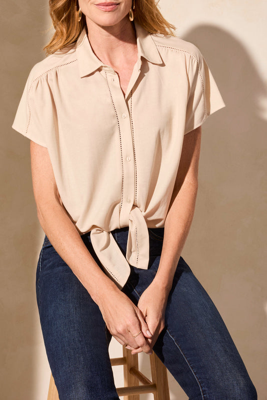 Short Sleeve Top with Buttons 2084O-French Oak