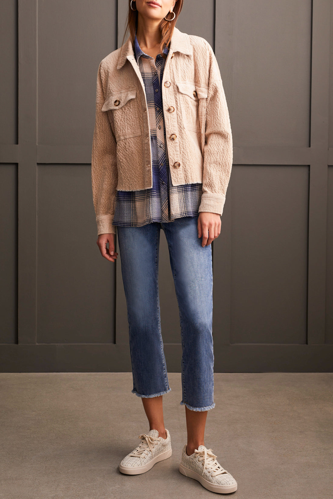 Crop Denim Shacket-Beige-5577O