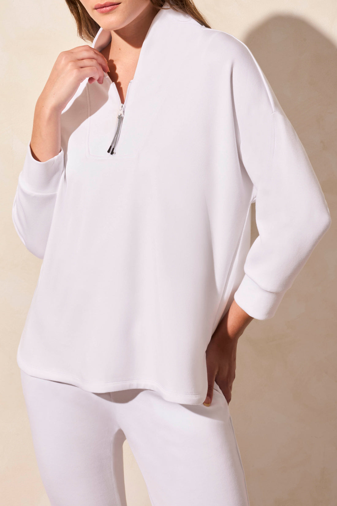 3/4 Sleeve Top with Zipper 2040O-White