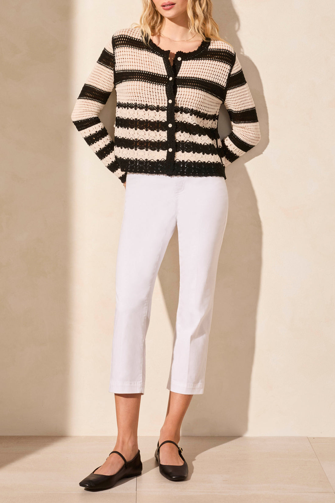 Button Down Crochet Sweater 5738O-Black