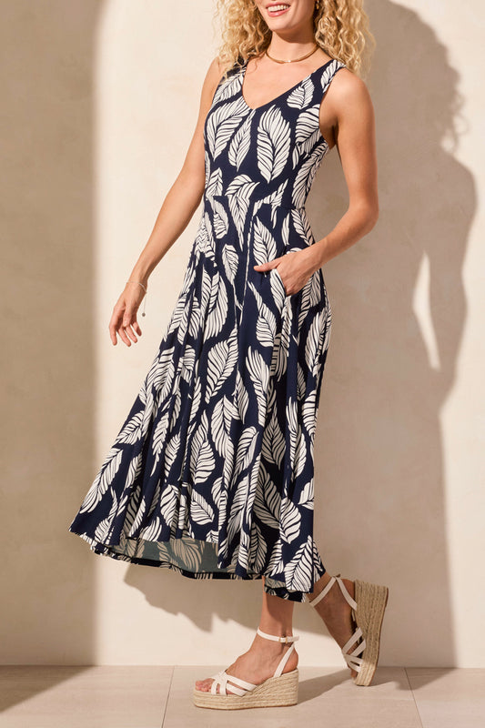 Printed Sleeveless High Low Dress-1677O-Indigo