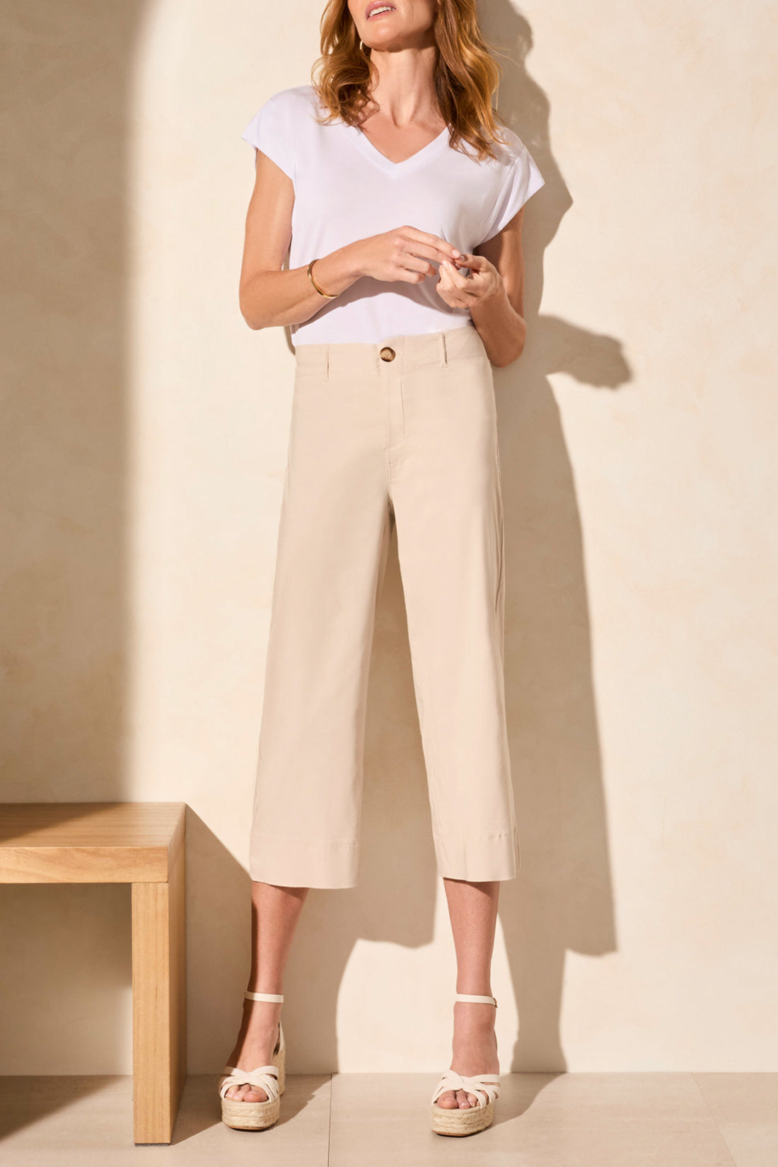 Flowy High Rise Twill Capri1774O-French Oak