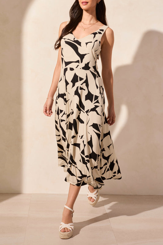 Printed Sleeveless High Low Dress-1677O-Safari