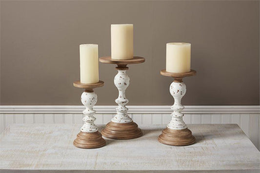 Med Wooden Rustic Candlestick M40960029M