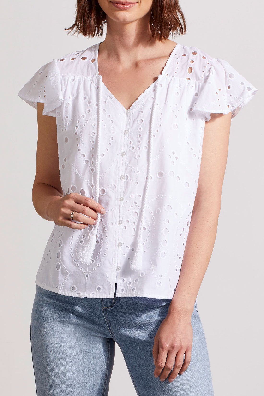 Cap Sleeve Btn Down Blouse - White 1679O