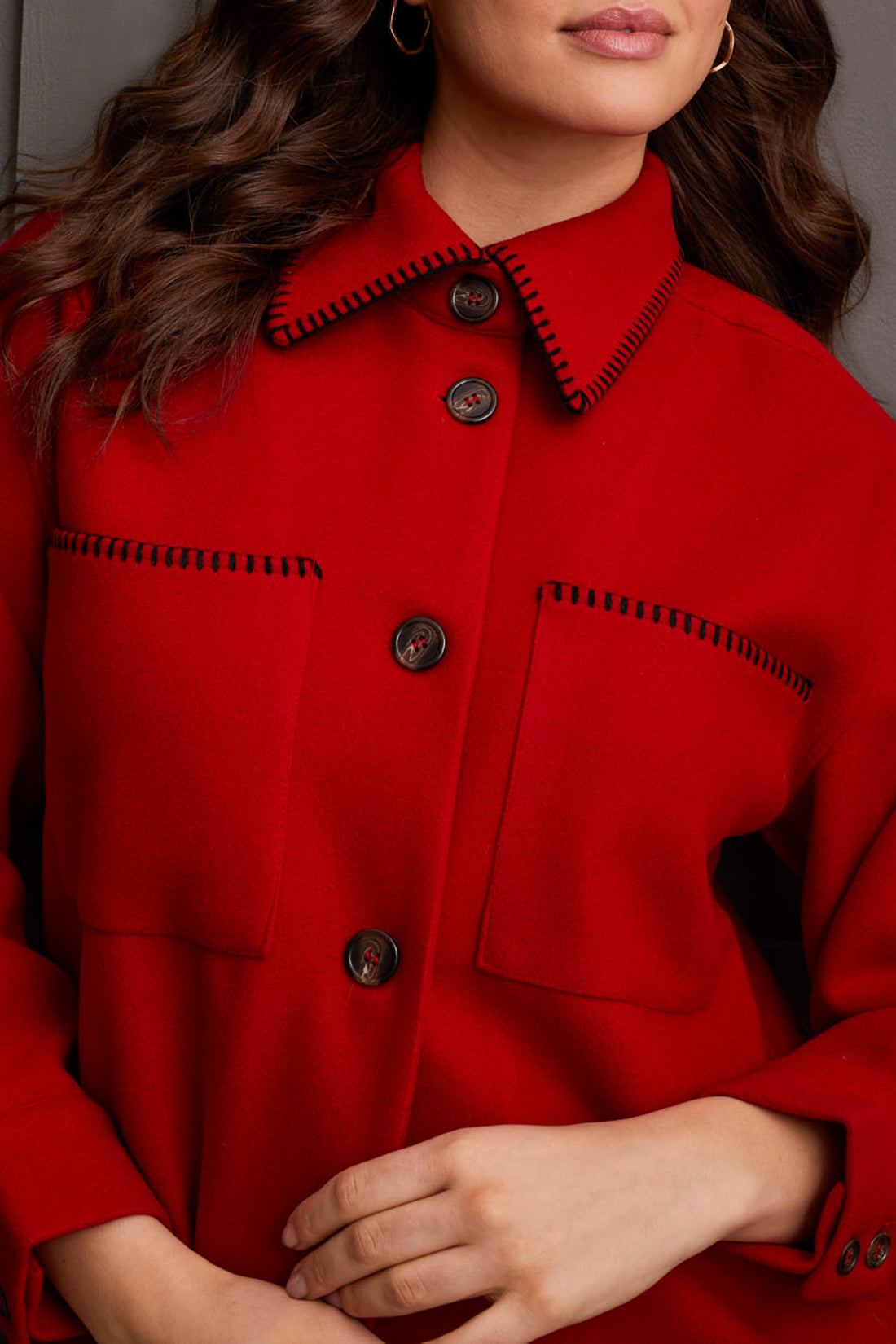 Button Front Coat-Scarlet-1864O