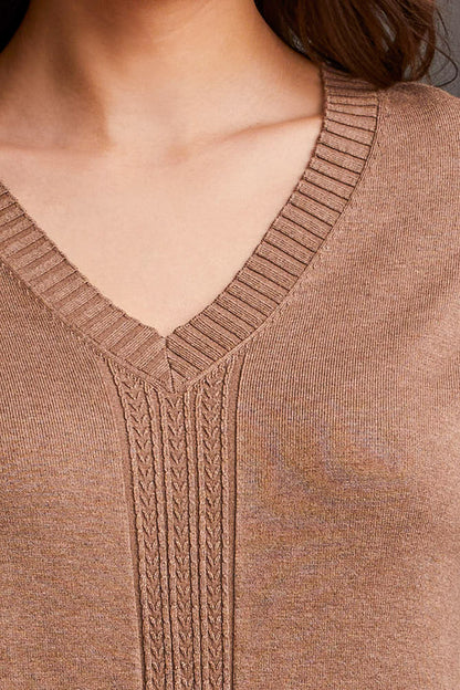 V-Neck Swtr-Mocha-1924O