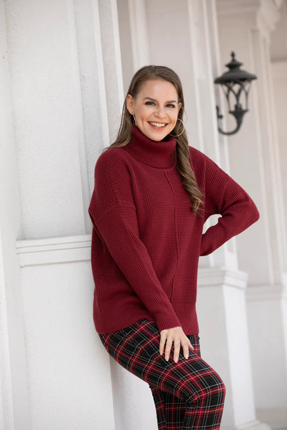Waffle Knit Sweater - RED