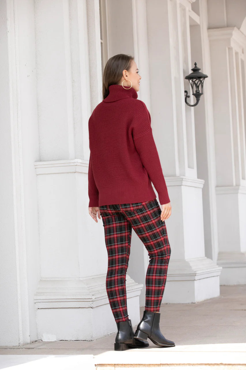 Waffle Knit Sweater - RED