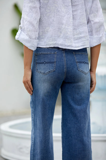 Wide Leg - Folded Hem Denim Mid-Wash