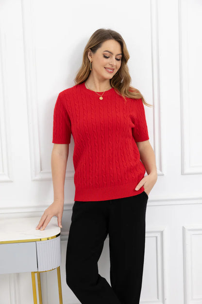 Cable Knit Top- RED
