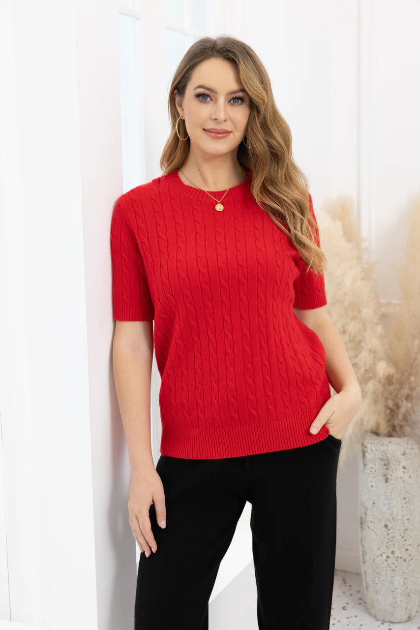 Cable Knit Top- RED