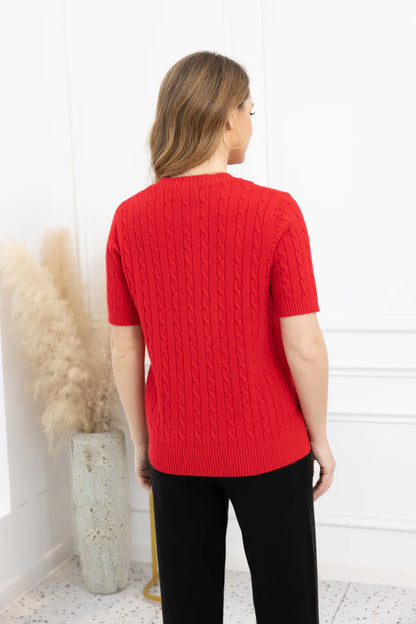 Cable Knit Top- RED