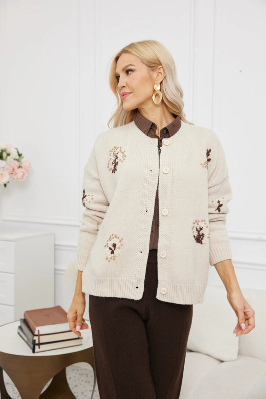 Fleur Knit Cardigan - Beige