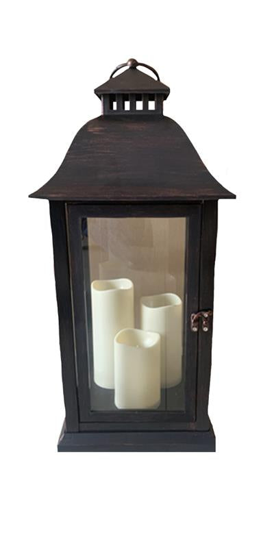 Lantern w/ 3 LED Candles & Timer 52528 - 22 x 8.5"