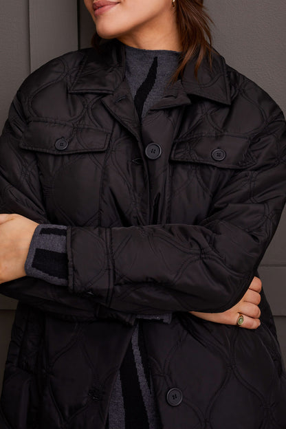 Long Quilted Jacket 5576O- Black