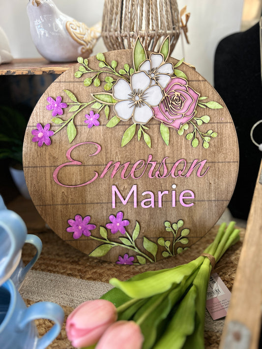 Floral Name Sign 12"