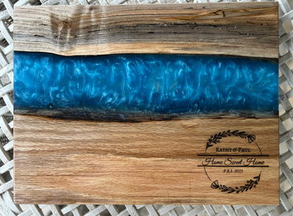 Charcuterie Board w/ Blue Epoxy + Cheese Spreader  15" x 12"