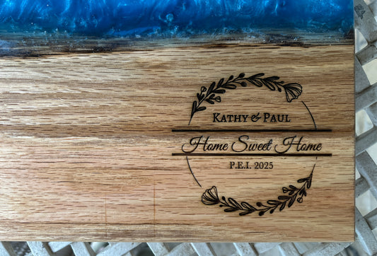 Charcuterie Board w/ Blue Epoxy + Cheese Spreader  15" x 12"