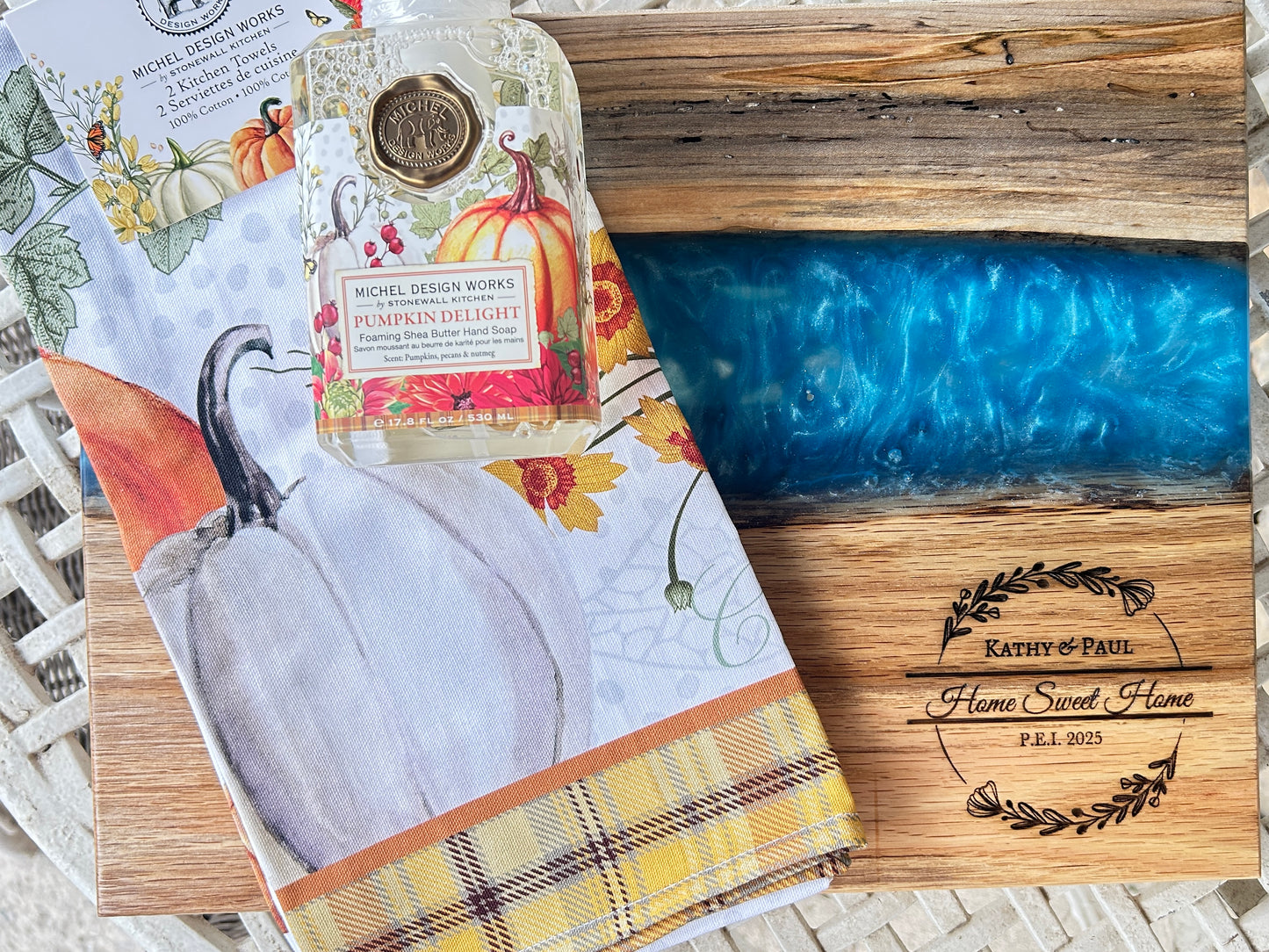 Charcuterie Board w/ Blue Epoxy + Cheese Spreader  15" x 12"