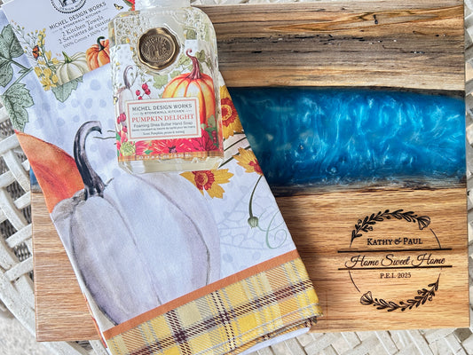Charcuterie Board w/ Blue Epoxy + Cheese Spreader  15" x 12"