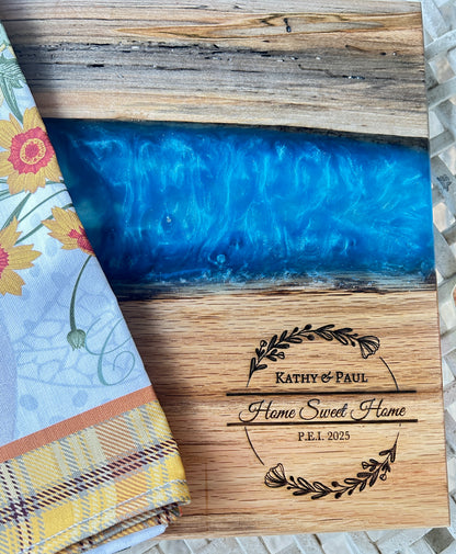 Charcuterie Board w/ Blue Epoxy + Cheese Spreader  15" x 12"