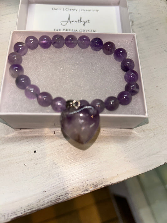 Amethyst Gemstone Bracelet (w/ heart)